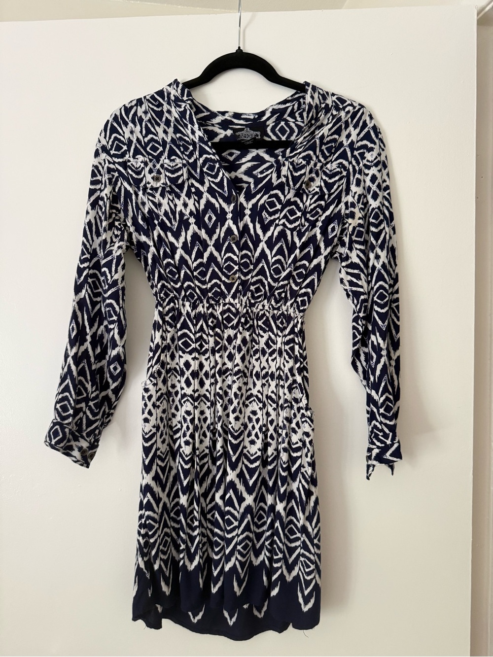 Navy and White Printed Long Sleeve Women’s Dress